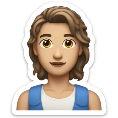 nonbinary person with half up brown hair, blue eyes, stubble, light skin sticker