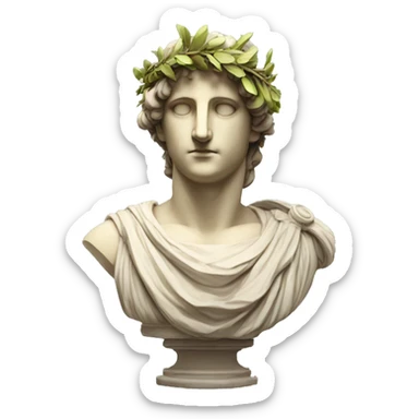 Emoji of an ancient young Greek statue, in VR headset, with a laurel wreath on head, DIGITAL UNIVERSITY sticker