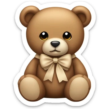 Sitting baby teddy bear with beige bow sticker