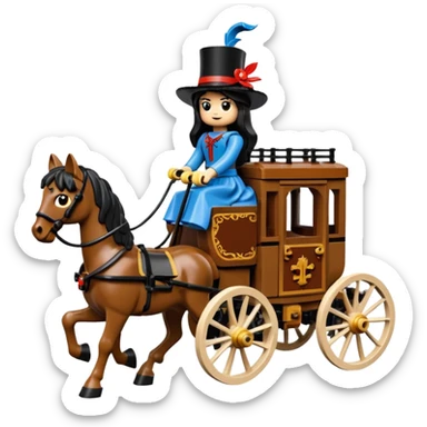 Rustic Lego antique wood detailed 1854 pretty dark-haired Catgirl driving a huge horse-drawn fancy French stagecoach Caravan on a bumpy scary ghost trail in the woods  sticker