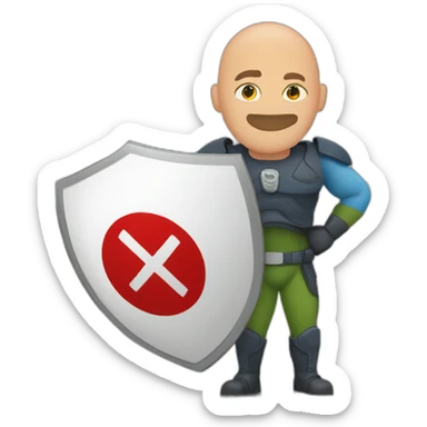 Bald muscular Man with a round traffic sign in his hand which he uses as a shield sticker