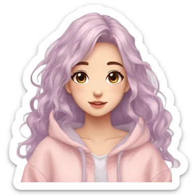 Gorgeous pastel anime girl with blushing face and hair garnitures and pretty hair and a hoodie aesthetic trending style sticker