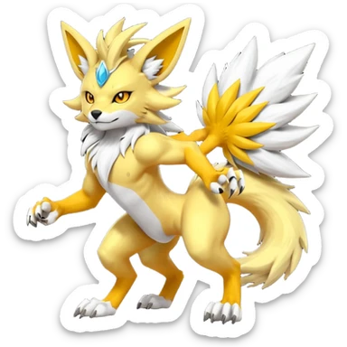 Feral Quadrupedal Digitigrade Luxray-Jolteon-Renamon-Zeraora-Vernid-fusion-hybrid-creature, full body  sticker