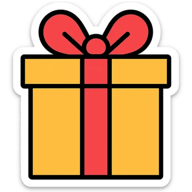 wrapped gift icon, color outline, playful, contemporary sticker