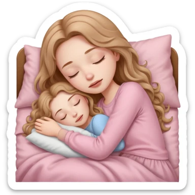 girl with pale skin and long wavy light brown hair in light pink clothes sleeping alone sticker