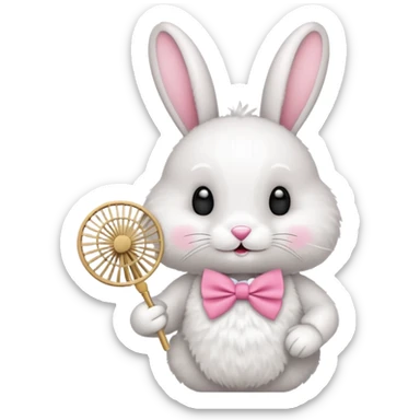A rabbit hold a folding fan playfully sticker