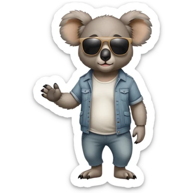 anthropomorphised koala in casual clothing, wearing dark sunglasses, walking upright, looking like a tough guy with a different attitude sticker
