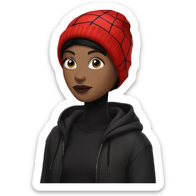 pale skin gurl in a black bob wearing a spiderman beanie sticker
