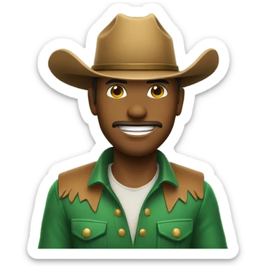 cowboy wearing a green cowboy hat. broad grin you tube chat emoji sticker