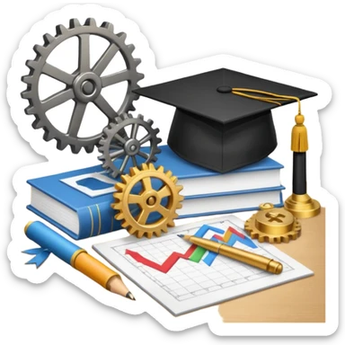 gears, charts, and graduation cap representing production and operations management class sticker
