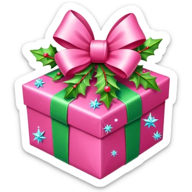 christmas gift with mistletoe magic color and peppermint pink bow sticker