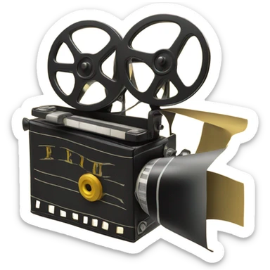 A black and yellow film reel, and movie camera sticker