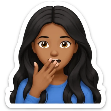 biting nails in flirtatious and shy way, brown skin, long black hair sticker