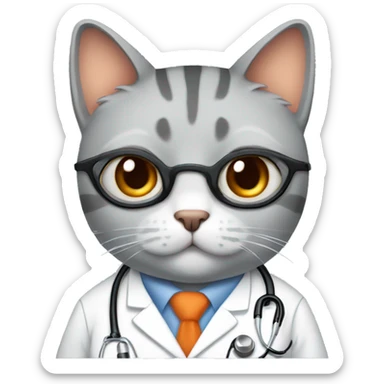 fat gray orange cat with long thick, black eyelashes dressed as a doctor female sticker