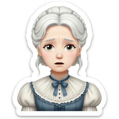 A Victorian woman with coiffed white hair wearing a modest dress sobbing with tears streaming down her face sticker
