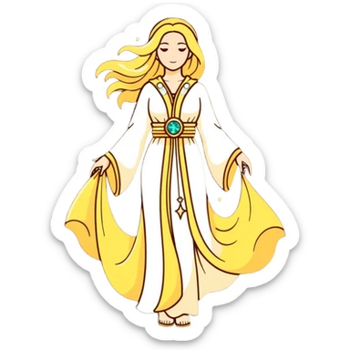 fullbody universe goddess Sophia, Ethereal Light Being, Made of starlight and fractals, Glowing white/gold skin with flowing translucent robes, Hair like galaxy mist, Jewelry made of stars and crystals sticker