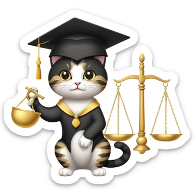 cat with a graduation cap and scales of justice sticker