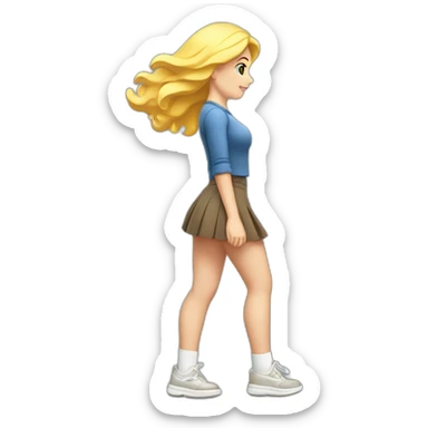 full body back view curvy caucasian beauty in small skirt lifted by the wind butt white socks sticker