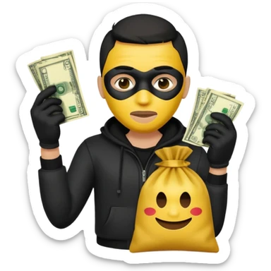 Ladrão com saco de dinheiro emoji efeito Mandela com pele amarelo com apenas a cabeça e os ombros aparecendo sem mãos com apenas a cabeça e os ombros aparecendo sticker