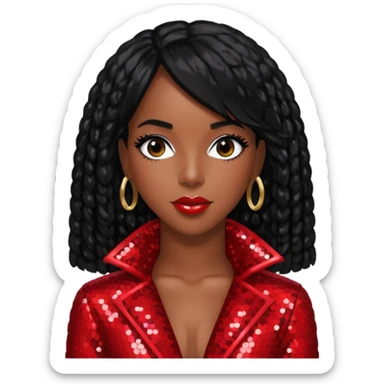 Kelly Rowland with black hair, red sequin outfit sticker