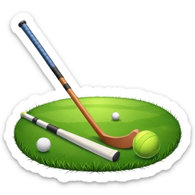 green grass, field hockey stick, field hockey ball sticker