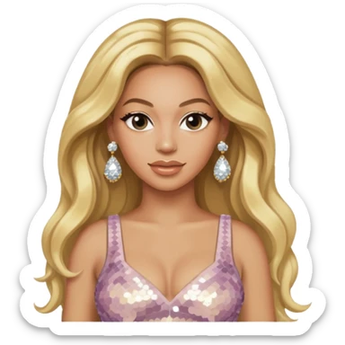 Beyonce with long blonde hair, ivory sequin crop top, ivory earring sticker