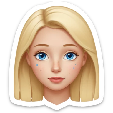 Una ragazza con ciglia lunghe occhi azzurri capelli biondi labbra sottili ma a cuore guance rosacee e lentiggini sul naso sticker