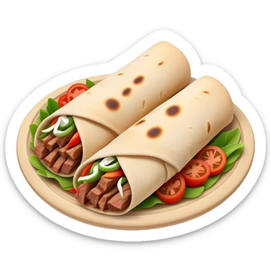Cinematic Realistic Gyros Dish Emoji, showcasing succulent, spiced meat wrapped in pita with fresh vegetables rendered with lifelike detail and dynamic, appetizing lighting. sticker