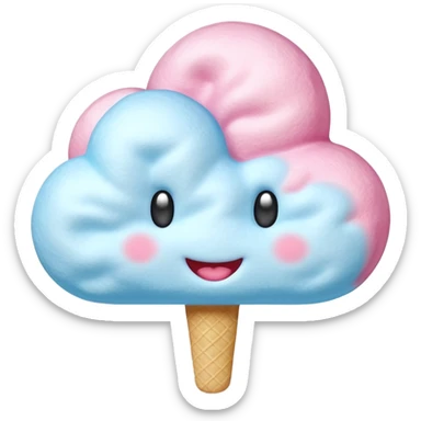 3D render of Cotton Candy Cloudh, made entirely of dessert materials, glistening sugar crystal texture, fluffy spun sugar texture in pastel blue, delicious confectionery aesthetic, Apple emoji style, isolated on white background --v 6.0. sticker