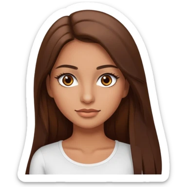 make a woman emoji with straight long brown hair and brown eyes with pretty eyelashes wearing a white top latina baddie sticker