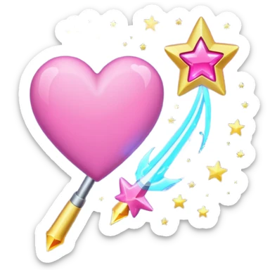 wand with a shooting star pink heart like the heart is the shooting star emoji sticker