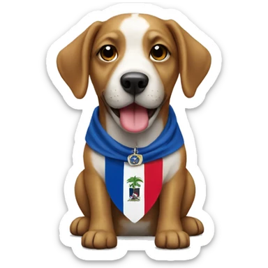 Dog wearing a Dominican flag sticker