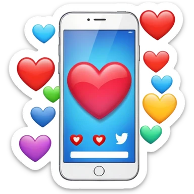  smartphone showing a colorful social media post with a heart and image icon sticker