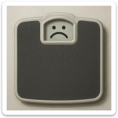 realistic illustration of a weighing scale with a sad face symbol on the display sticker