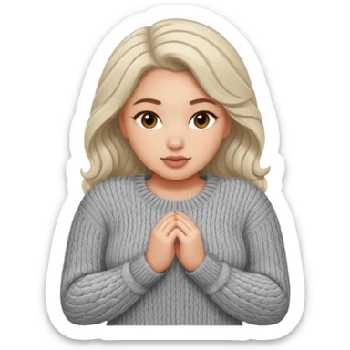 Design a woman’s grey sweater for a voluptuous woman. Only design the sweater sticker