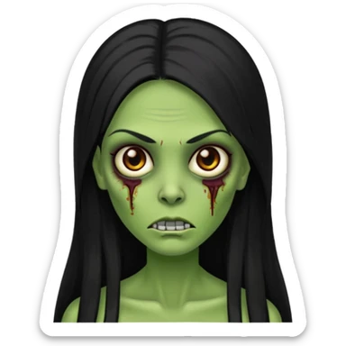Faça uma zombie verde mulher com cabelos preto, liso e grande de olhos castanhos  sticker