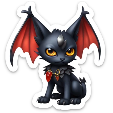 Cute edgy cool realistic vampiric dark eldritch fantasy Litten-Fakémon-Digimon with bat-wings as ears full body sticker