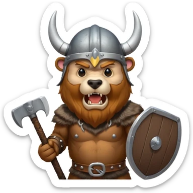 Viking Bear wearing horned helmet growling. holding axe sticker