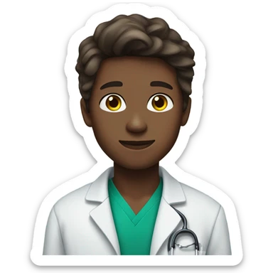 Make an emoji of a 15-year-old teenager who is extremely handsome, who is a doctor and who has blue and greenish eyes, a little dark skin and brown hair sticker