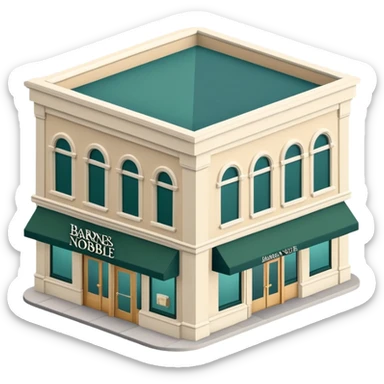 Barnes & Noble bookstore exterior, isometric dollhouse-style, realistic sticker