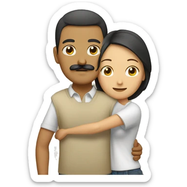 Tan male with mustache hugging Asian female sticker