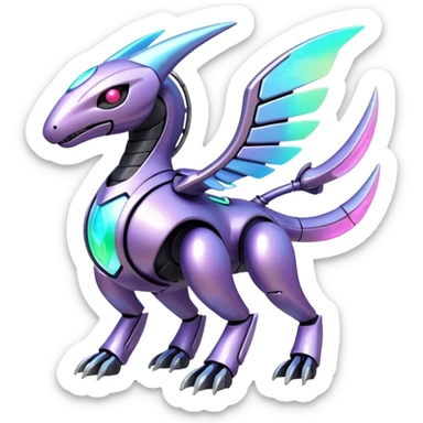Mechanical Nebulae Beautiful Gorgeous Pretty Pastel Hot Exotic Lush Warm Cute Adorable Colorful Shiny Iridescent Futuristic Modern Cybernetic Protogen-Vernid-Fakémon-Pokémon-creature-fusion (full body) sticker