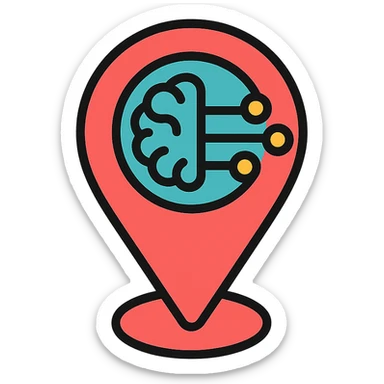 simple modern logo for '여행Javis' featuring a map pin icon subtly combined with an AI motif like a circuit, brain, or digital face, clean lines, minimal color, suitable for favicon or app icon sticker