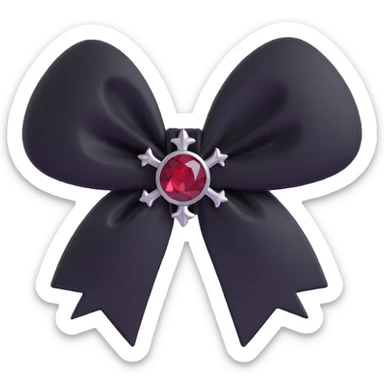 3D emoji gothic bow, black velvet with silver cross charm and dark red gemstone center sticker