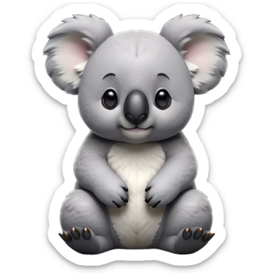 Cinematic Noble Koala Portrait Emoji, Poised and regal, with a stocky, cuddly build and a plush, well-groomed grey fur, large round ears and a distinctive big black nose, deep-set soulful dark eyes, Simplified yet sharp and sophisticated features, highly detailed, glowing with a soft, dignified glow, high shine, intelligent and gentle, stylized with an air of eucalyptus elegance, focused and attentive, soft glowing outline, capturing the essence of a watchful and confident marsupial, so majestic it feels as though it could climb out of the screen with effortless authority! sticker