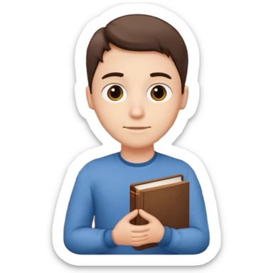 A person looks at a shelf with books, but turns away from them. sticker