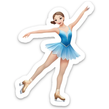 An icon featuring a graceful figure skater performing a spin on the ice. The background includes a grand ice rink palace with shining spotlights and cheering spectators in the stands. Transparent background highlights the elegance and artistry of figure skating sticker
