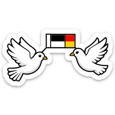 scene with protesting people, the Berlin Wall, peace dove, East and West Germany flags, 1950s and 60s sticker