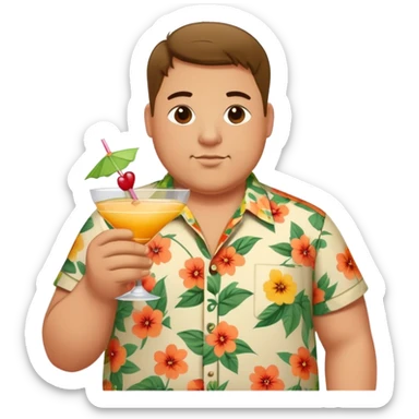 chubby guy figure in a flowered shirt holding a cocktail sticker