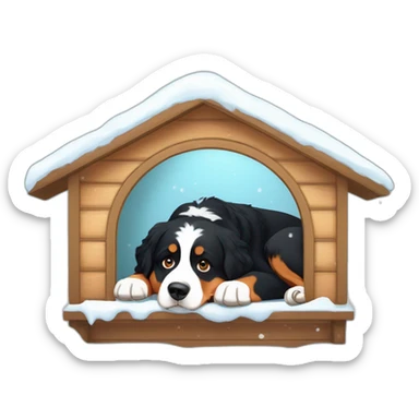 bernese mountain dog lying in a snow house sticker